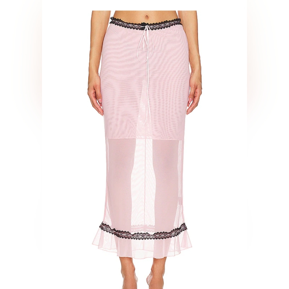 Pink and Black Ruffled Trumpet Maxi Skirt